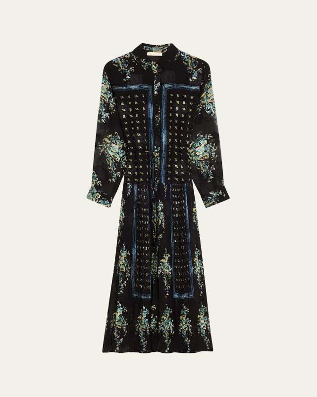 Emilie Drop-Waist Long-Sleeve Midi Shirt Dress